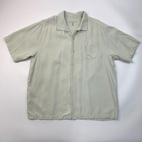 Tommy Bahama Shirt Mens XL Extra Large Beige Silk Button Up Short Sleeve Pocket - Picture 2 of 14